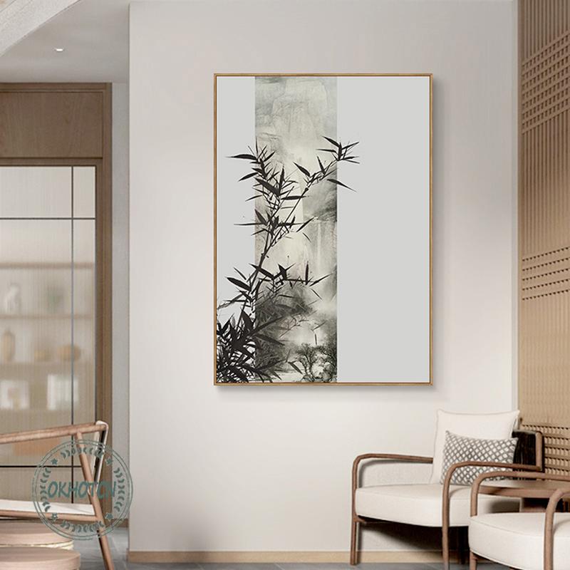 Waterfall Bamboo Leaves Zen Canvas Art