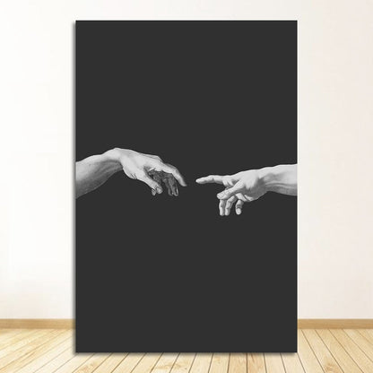 Creation Of Adam by Michelangelo Black and White Canvas Art