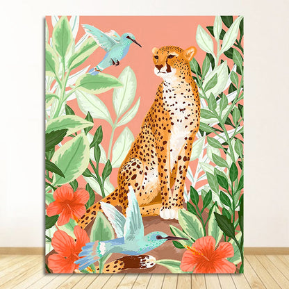 Colorful Cheetah Camel Leopard Parrot Jungle Canvas Art