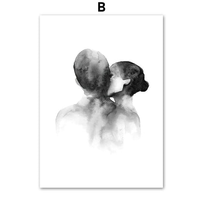 Black White Sketch Girl Lover Line Canvas Art