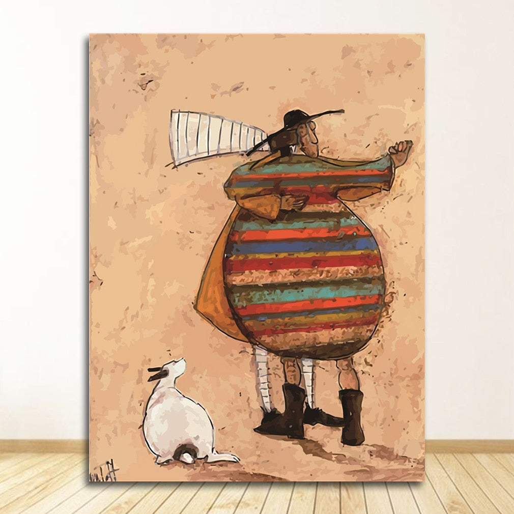 Couple with Dog Pet Canvas Wall Art