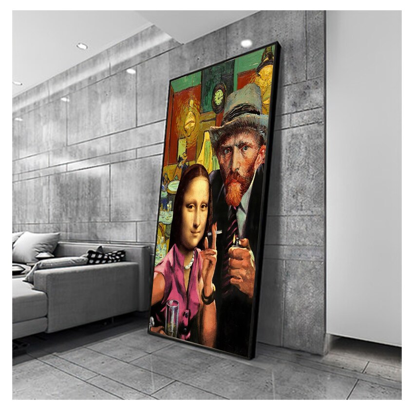 Smoking Mona Lisa and Van Gogh Canvas Art