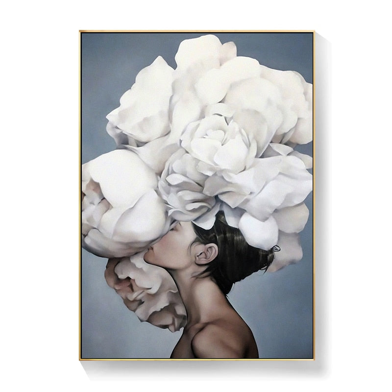 Lady Head Flower Canvas Art