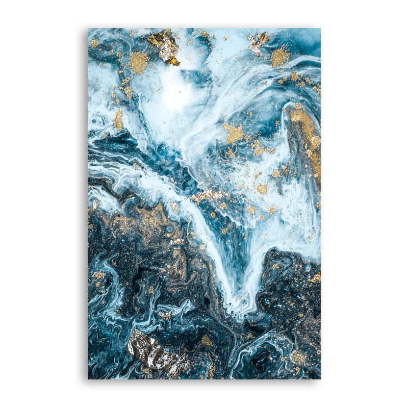 Blue River Marble Gold Foil Canvas Art