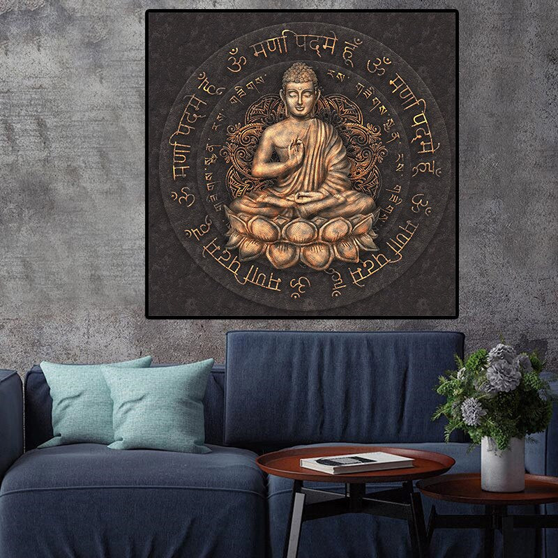 Retro Brown Buddha Statue Canvas Art