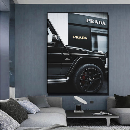 Black and White Luxury Fashion Super Car Canvas Art