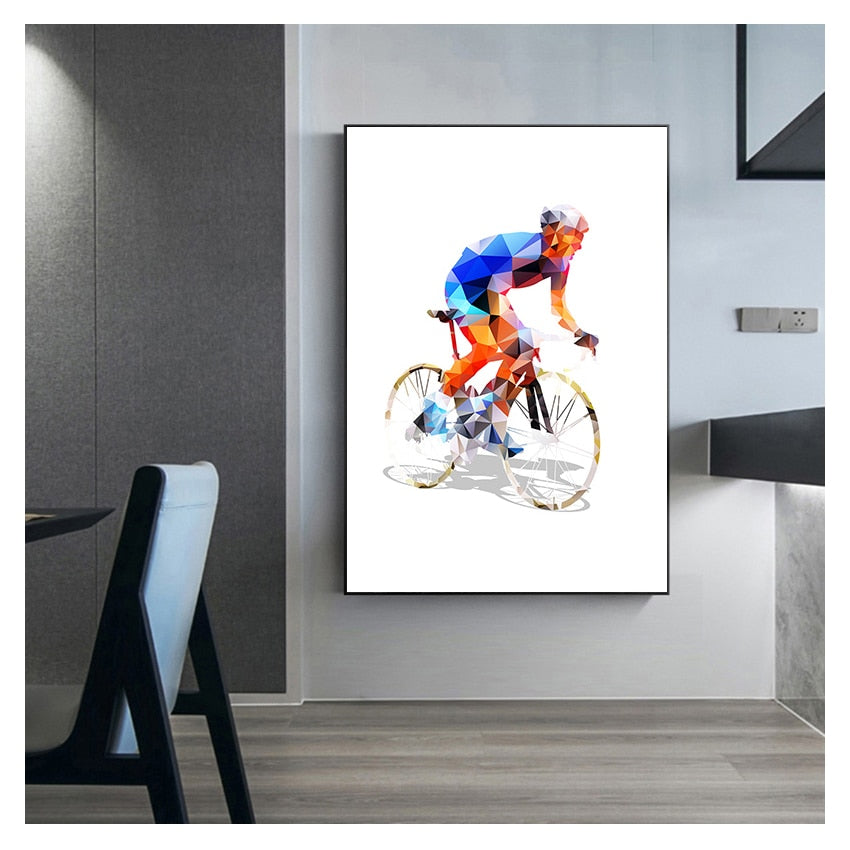 Cyclist Geometrical Polygonal Canvas Art