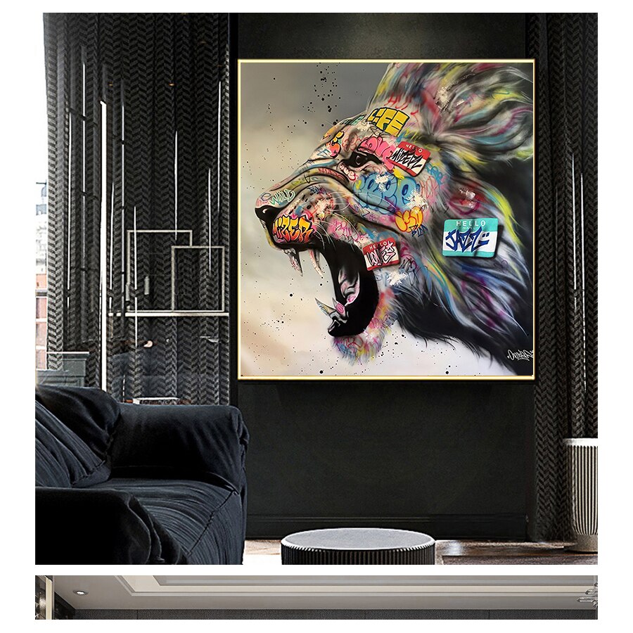 Roaring Lion Graffiti Canvas Art