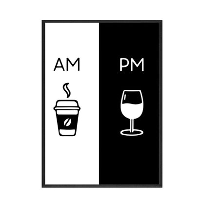 Black and White Coffee and Wine Canvas Art