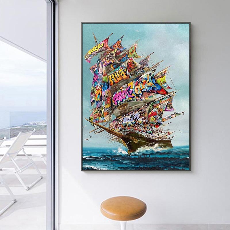 Pirate Graffiti Ship Canvas Art