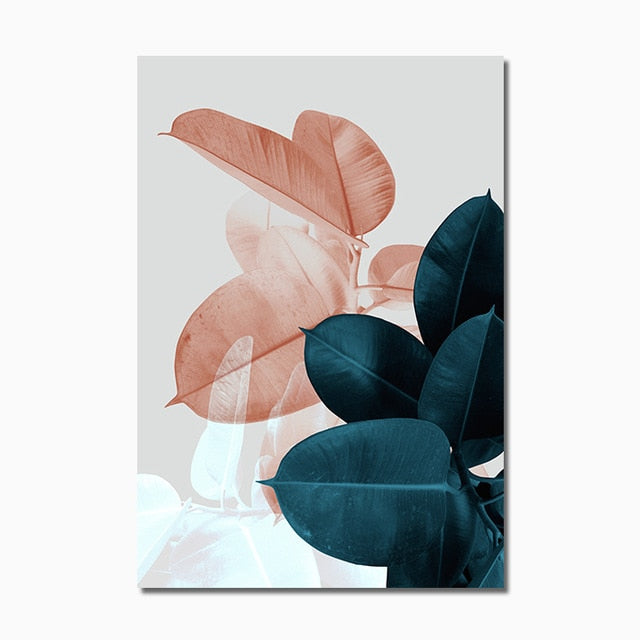 Pink Green Leaf Abstract Canvas Art