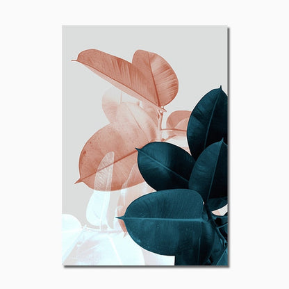 Pink Green Leaf Abstract Canvas Art