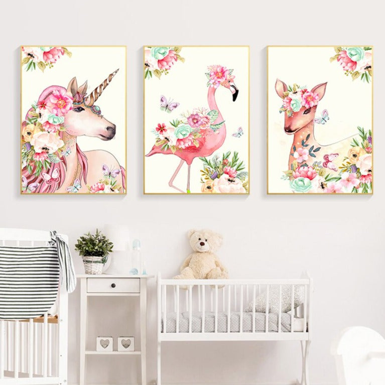 Pink Unicorn Flamingo Canvas Art