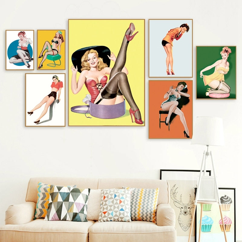 Vintage Pin Up Girl Sexy Women Canvas Art