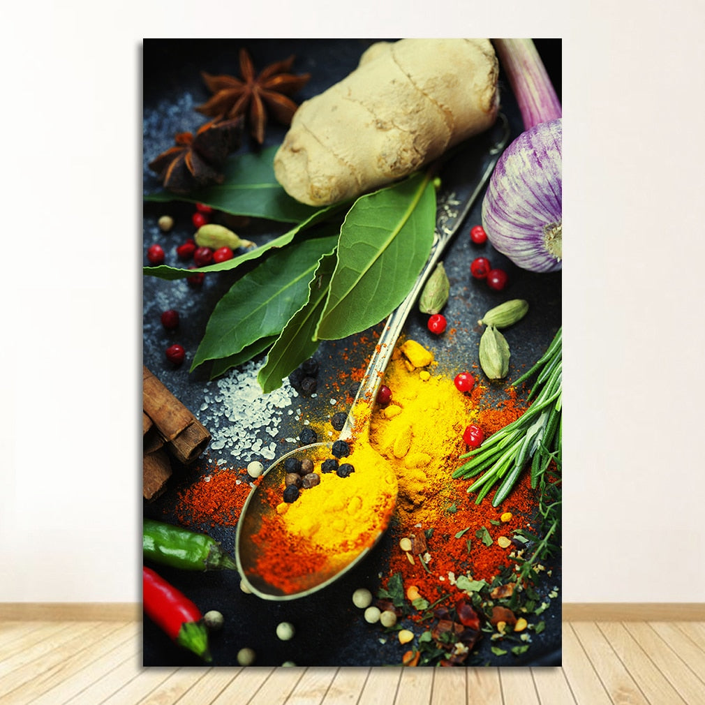 Kitchen Theme Mix Herb and Spices Canvas Art