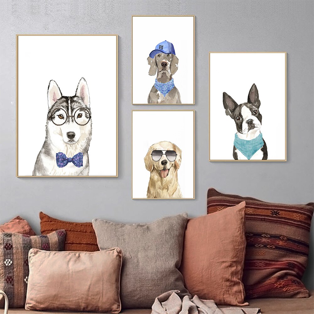 Dog Husky Wearing Glasses Canvas Art