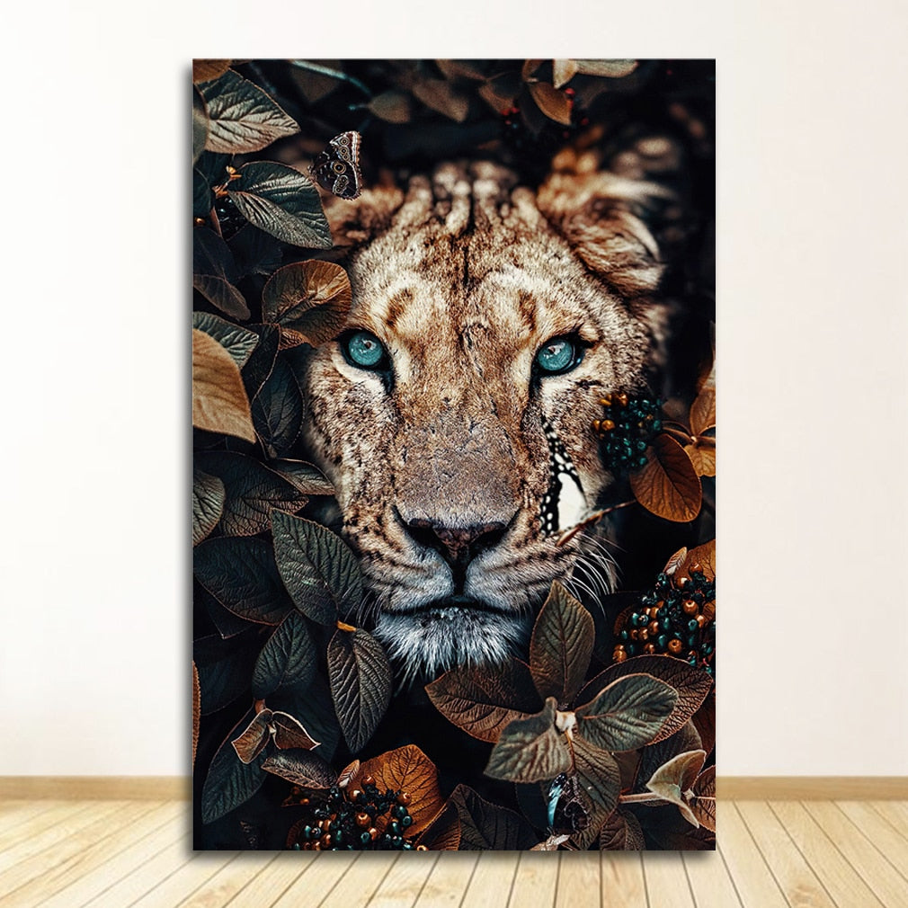 Lion Tiger in Flowers Canvas Art