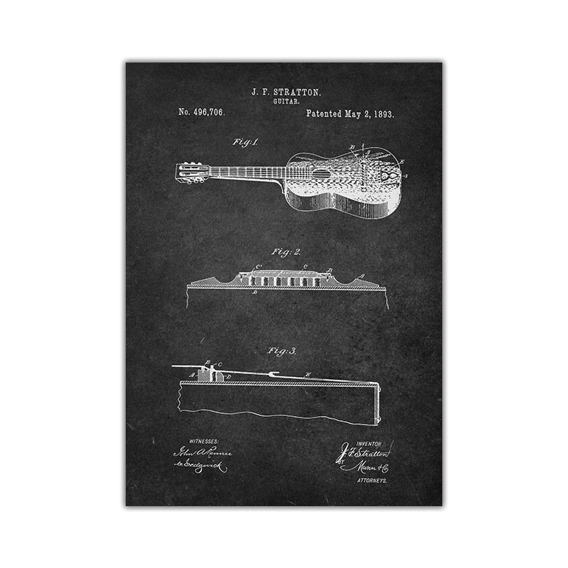 Music Instrument Blueprint Canvas Art