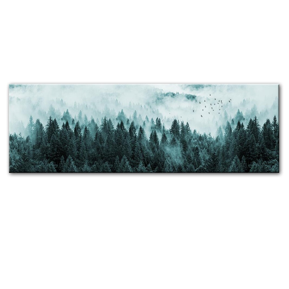 Foggy Pine Forest Landscape Canvas Art