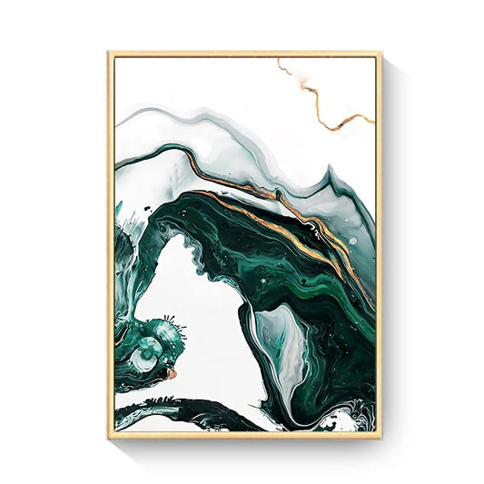 White Green Gold Marble Canvas Art