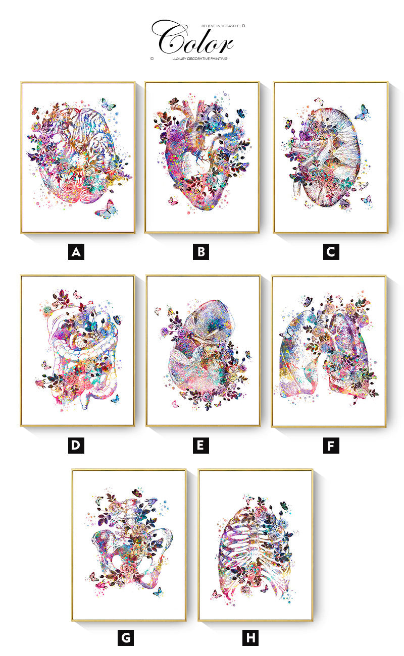 Colorful Flower Human Body Anatomy Canvas Art