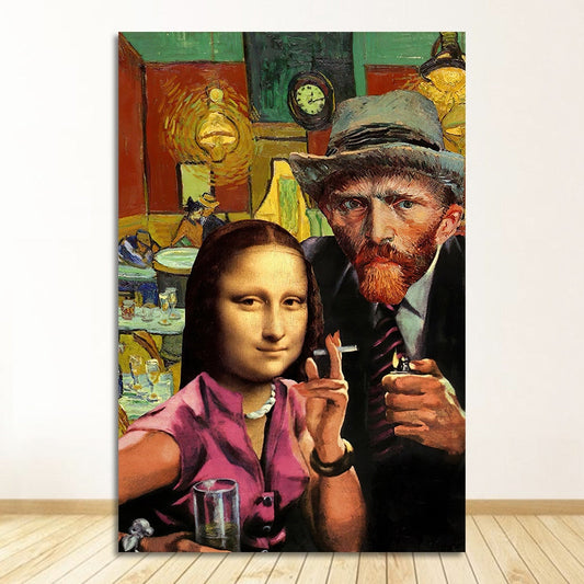 Smoking Mona Lisa and Van Gogh Canvas Art