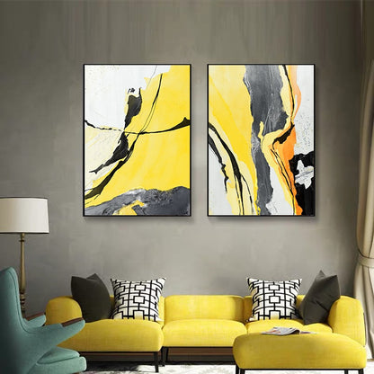 Abstract Yellow And Black Marble Canvas Art