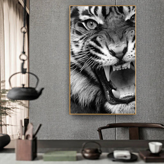 Black And White Ferocious Tiger Canvas Art