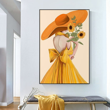 Illustration Orange Dress Woman Canvas Art