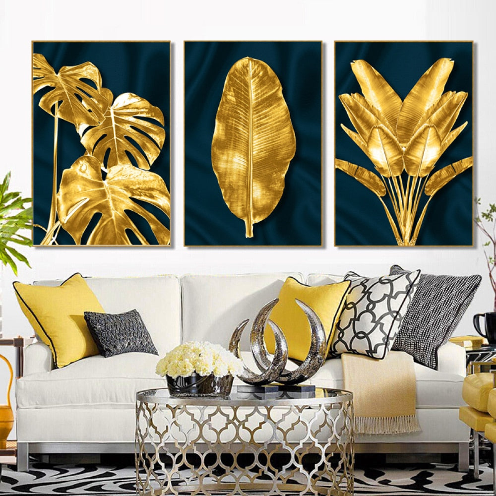 Nordic Golden Leaf Canvas Art