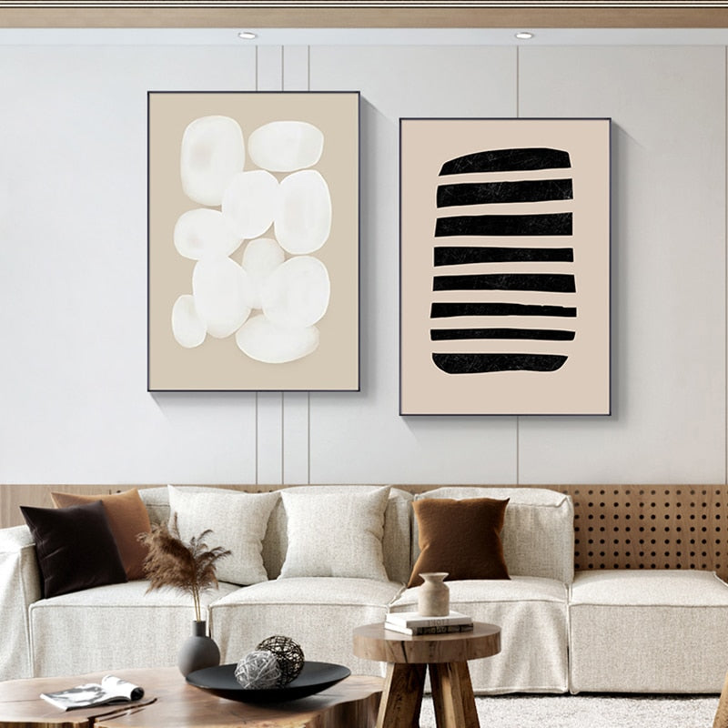 Abstract Geometric Brown Beige Black Canvas Art