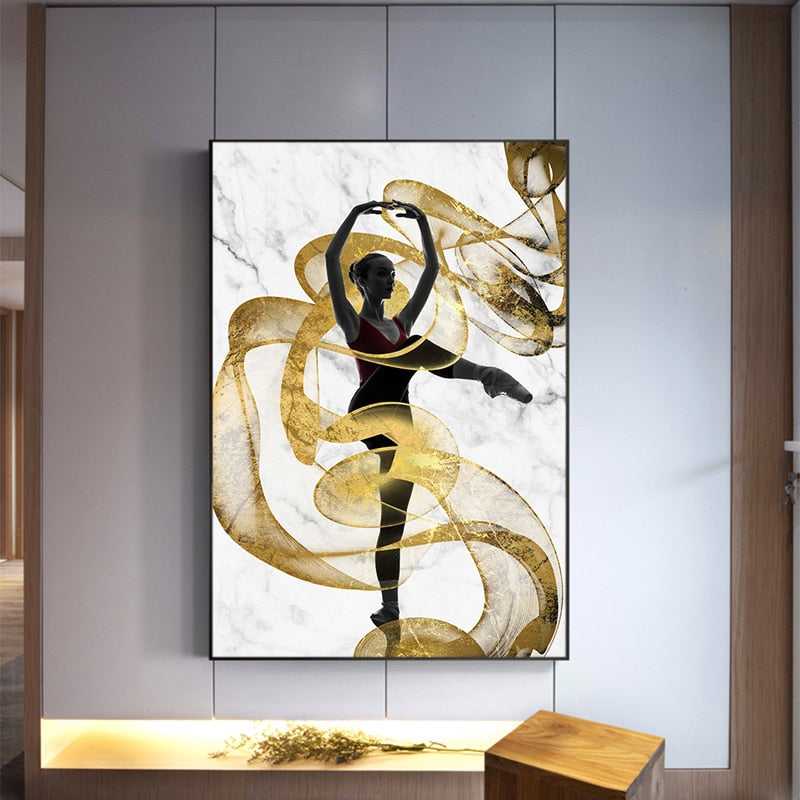 Gold Ribbon Ballet Dancer Girl Canvas Art