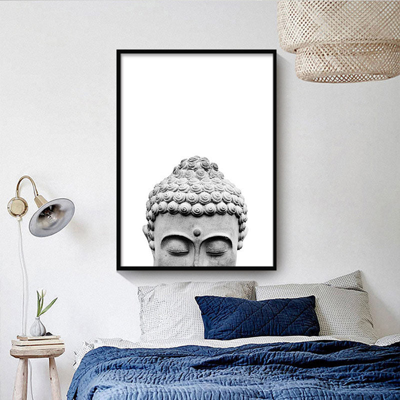 Gray Zen Buddha Head Quote Canvas Art