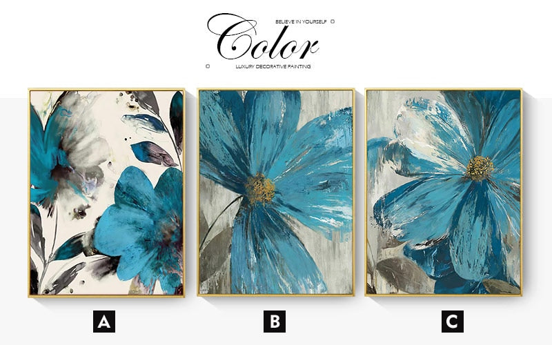 Blue Paint Flowers Canvas Art