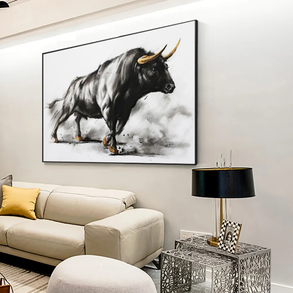 Black Bull Painting Wall Art Canvas