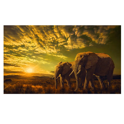 African Savannah Sunset Two Elephants Wall Art Canvas