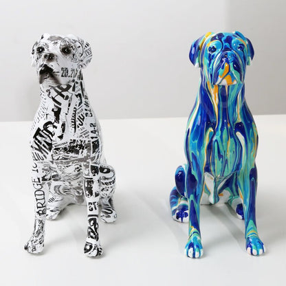 Painted Boxer Dog Resin Statue