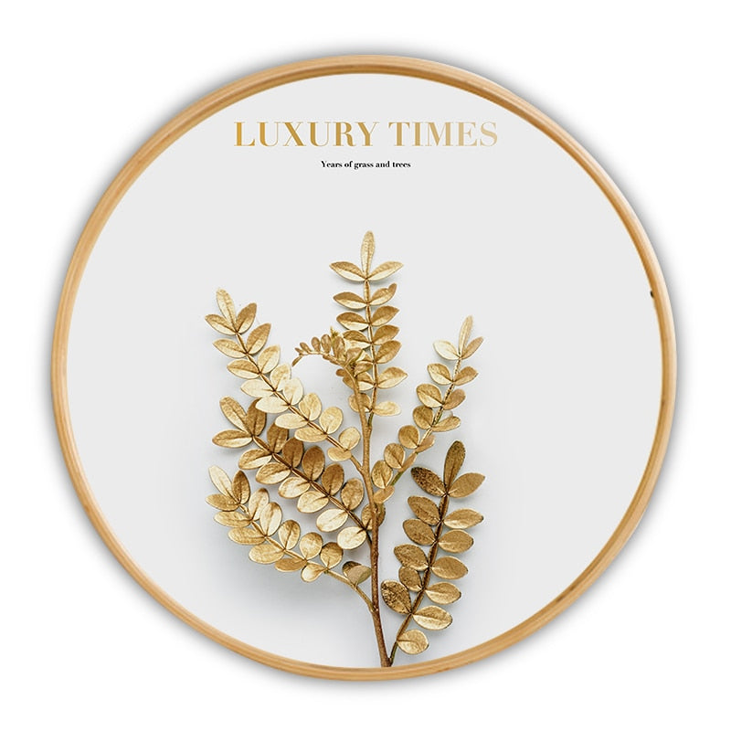 Luxury Round Golden Leaf Canvas Art