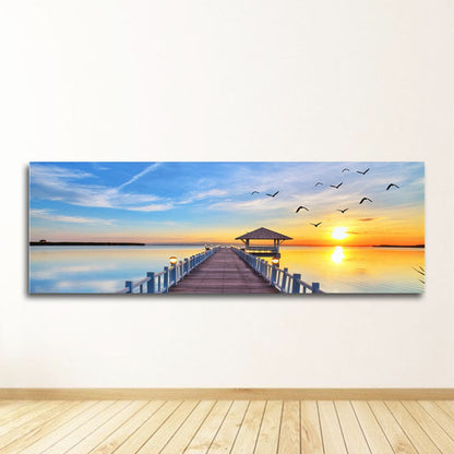 Panorama Sunsets Natural Sea Beach Landscape Canvas Art