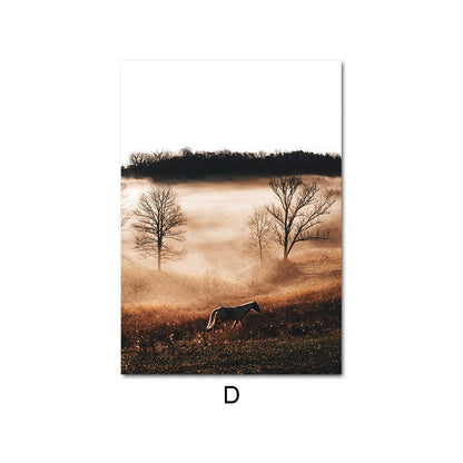 Mountain Scenery and Horse Canvas Art