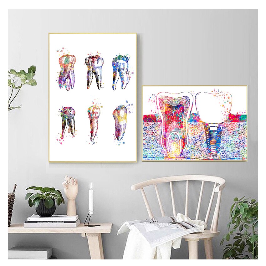 Watercolor Dental Art Tooth Canvas