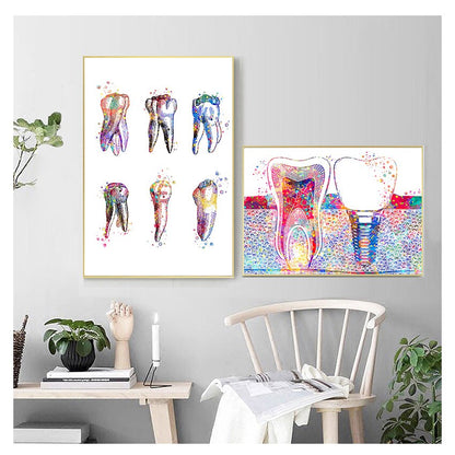 Watercolor Dental Art Tooth Canvas