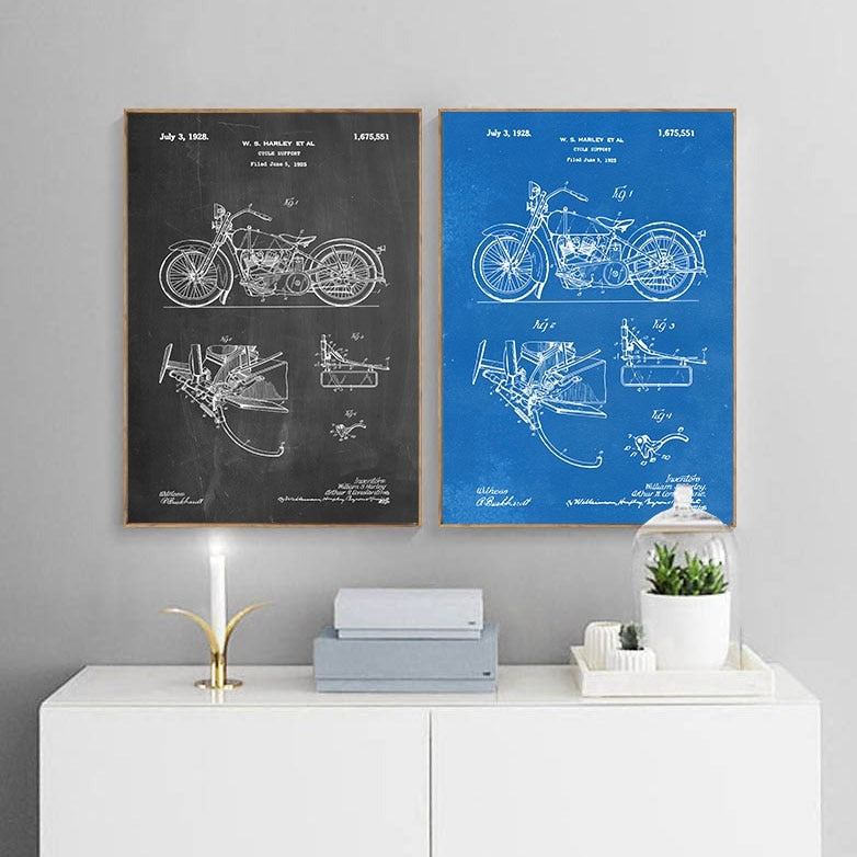 Motorcycle Patent Blueprint Canvas Art