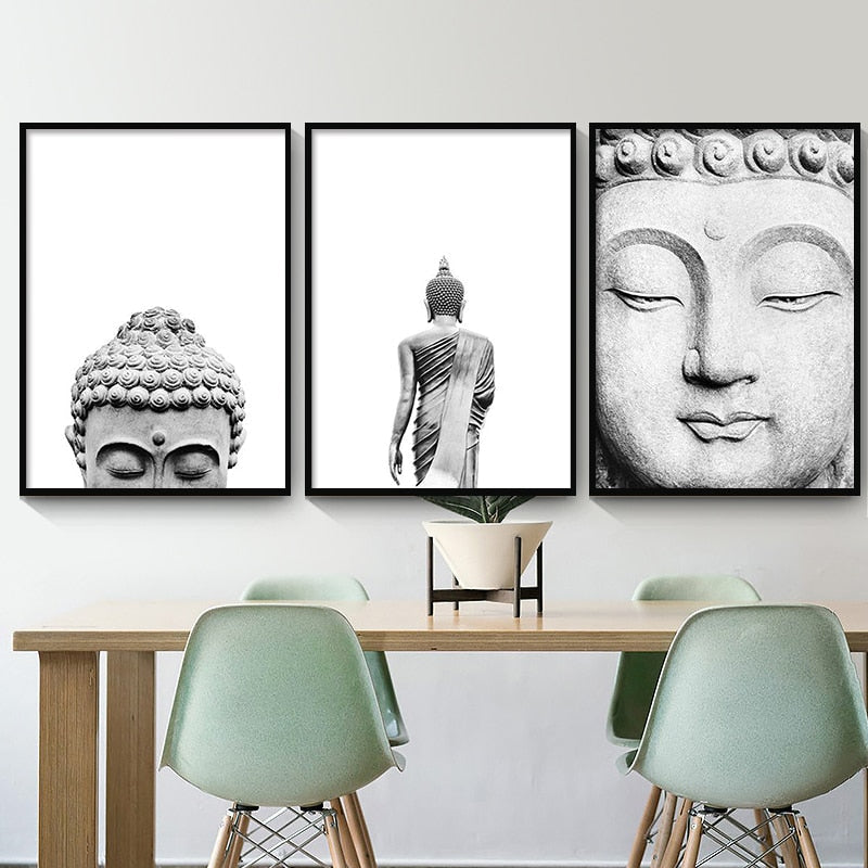 Black White Sakyamuni Buddha Statue Quotes Canvas Art