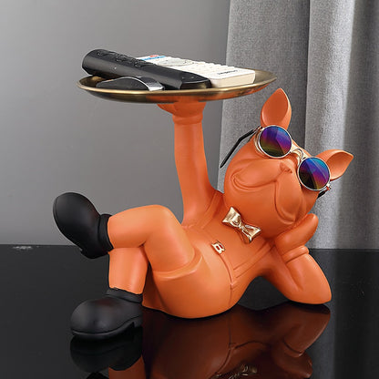 Lying Bulldog Singe Tray Statue