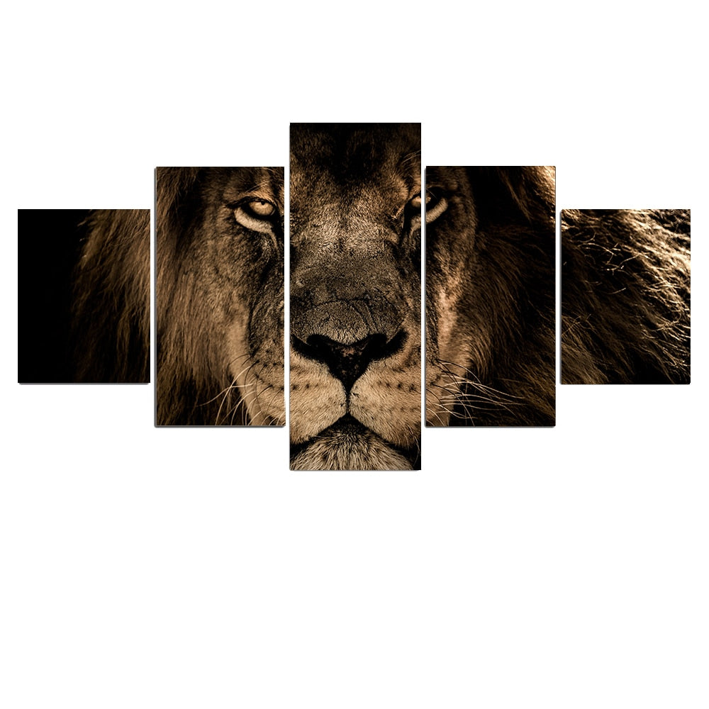 Fierce Lion 5 Panel Canvas Art