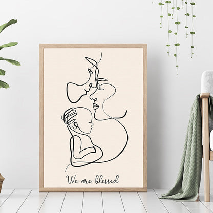 Mum Dad Baby Child Line Canvas Art