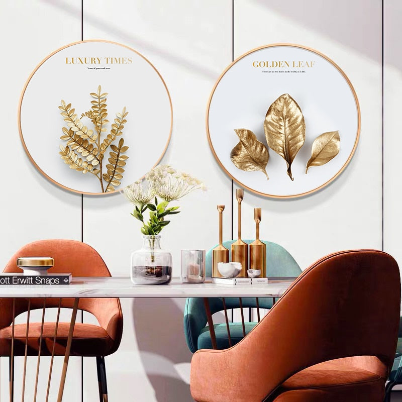 Luxury Round Golden Leaf Canvas Art