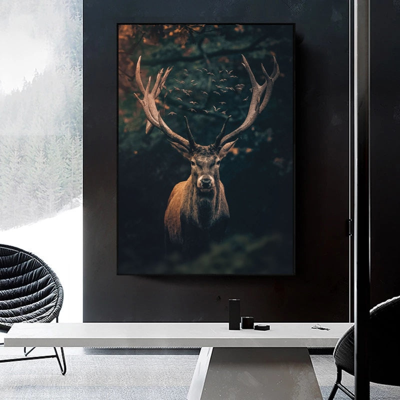 Brown Elk Forest Canvas Art