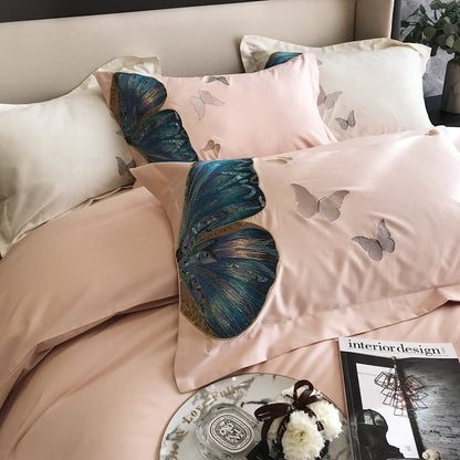 Pink Butterfly Egyptian Cotton Duvet Cover Bedding Set